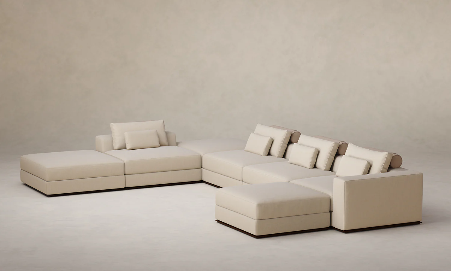 The Nicola Modular Sectional - Mixed Materials Heritage Belgian Linen Husk with Nubuck Leather Fawn - Image 2