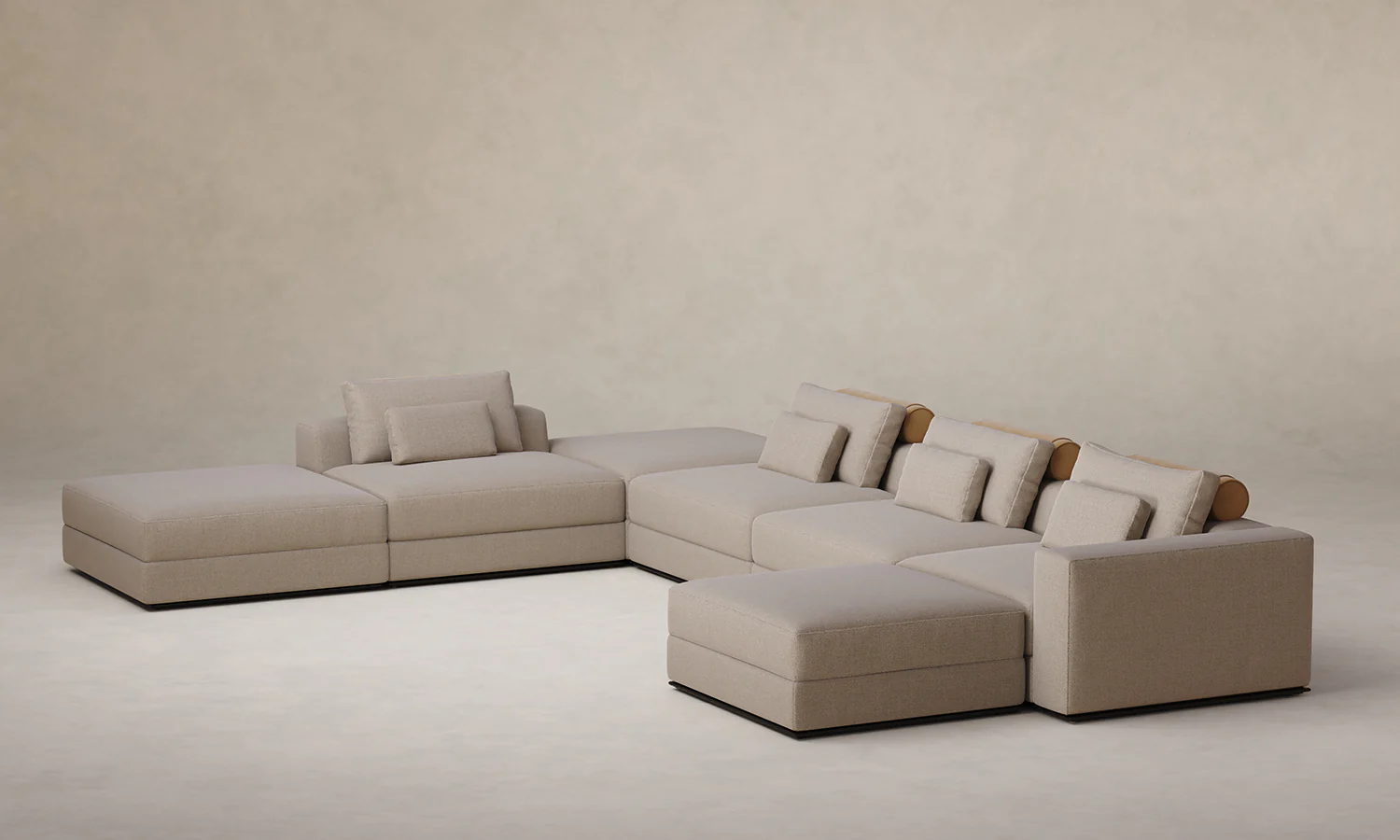 The Nicola Modular Sectional - Mixed Materials Performance Textural Weave Earthen with Nubuck Leather Rye - Image 3