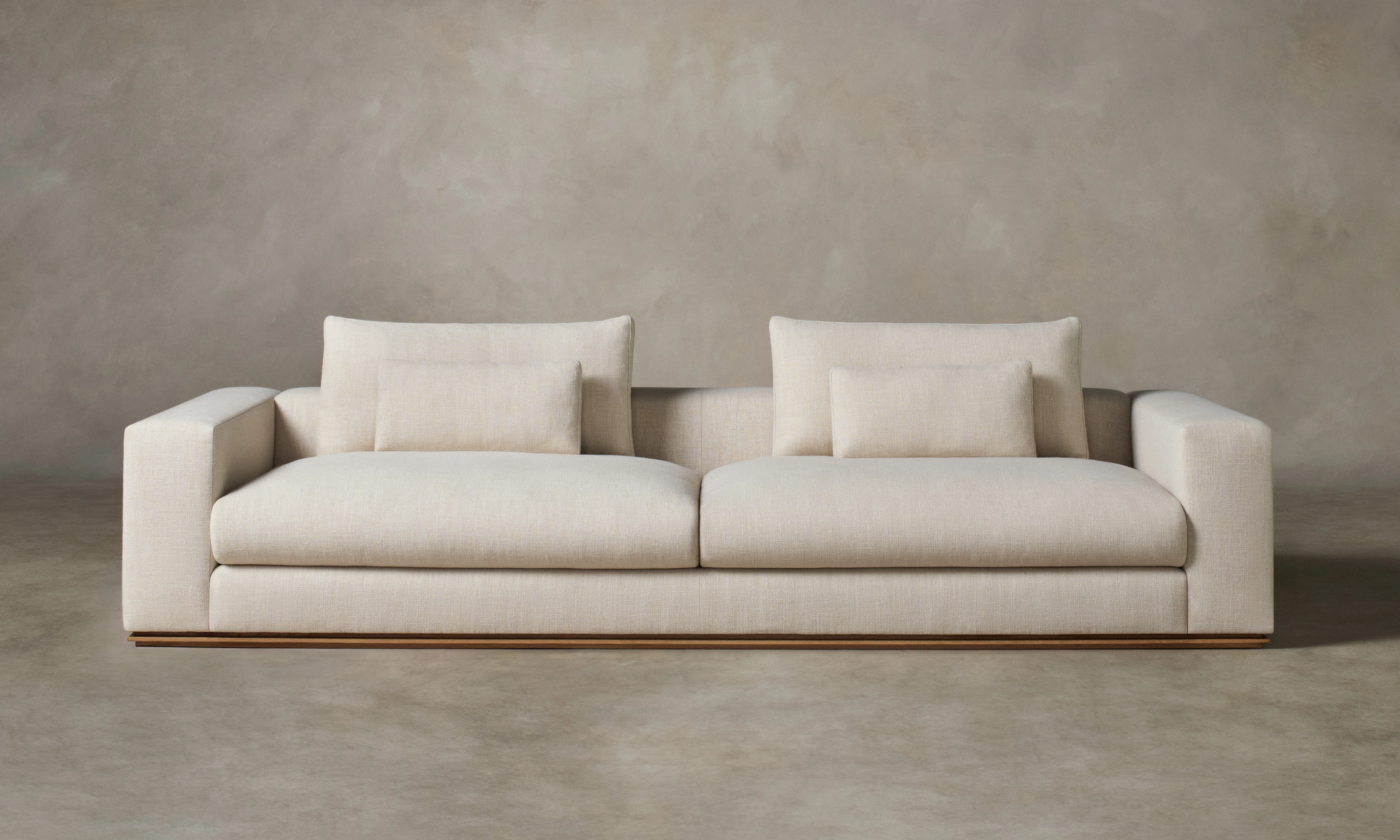 The Nicola Sofa in Mixed Materials - Heritage Belgian Linen Husk with Nubuck Leather Fawn