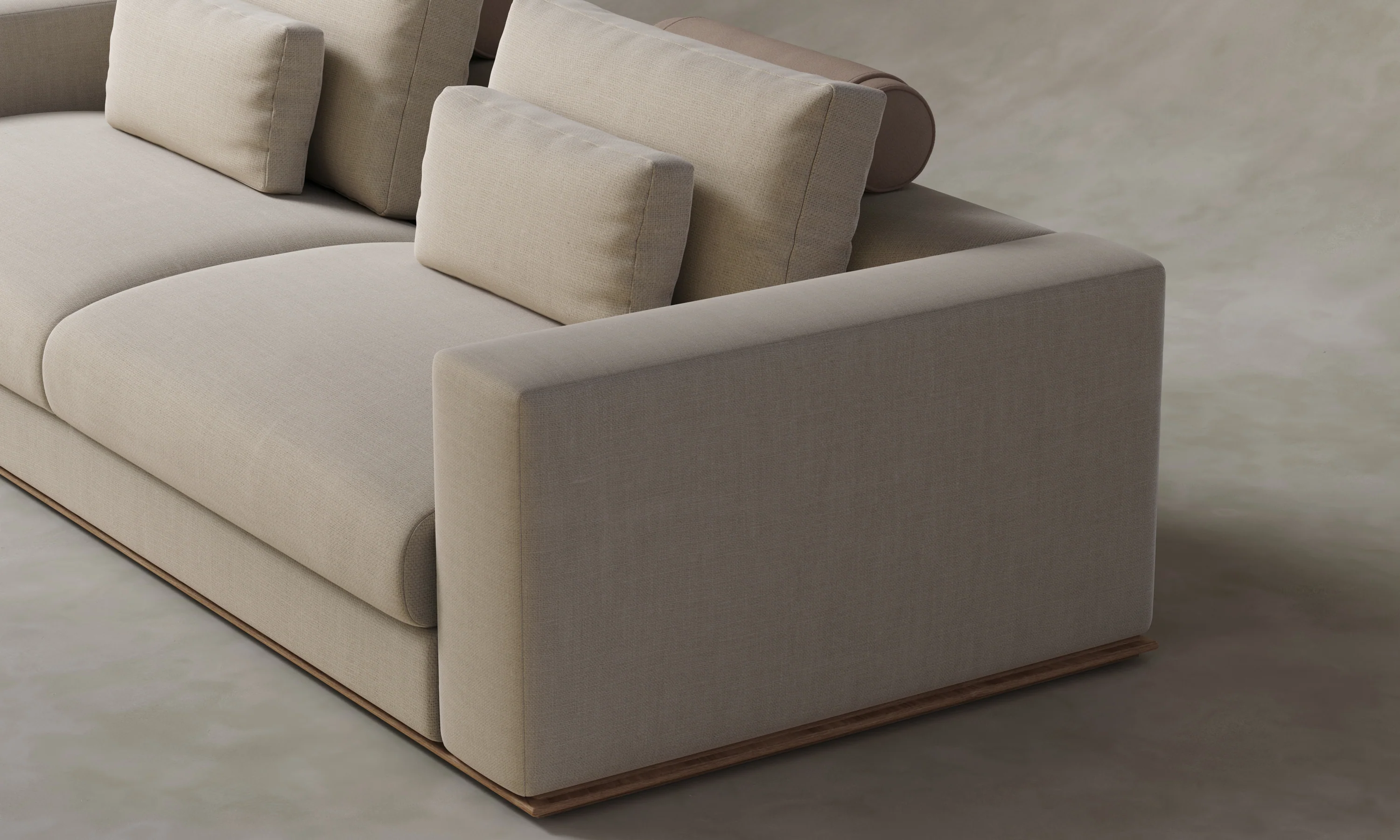 The Nicola Sofa in Mixed Materials - Heritage Belgian Linen Husk with Nubuck Leather Fawn - Image 2