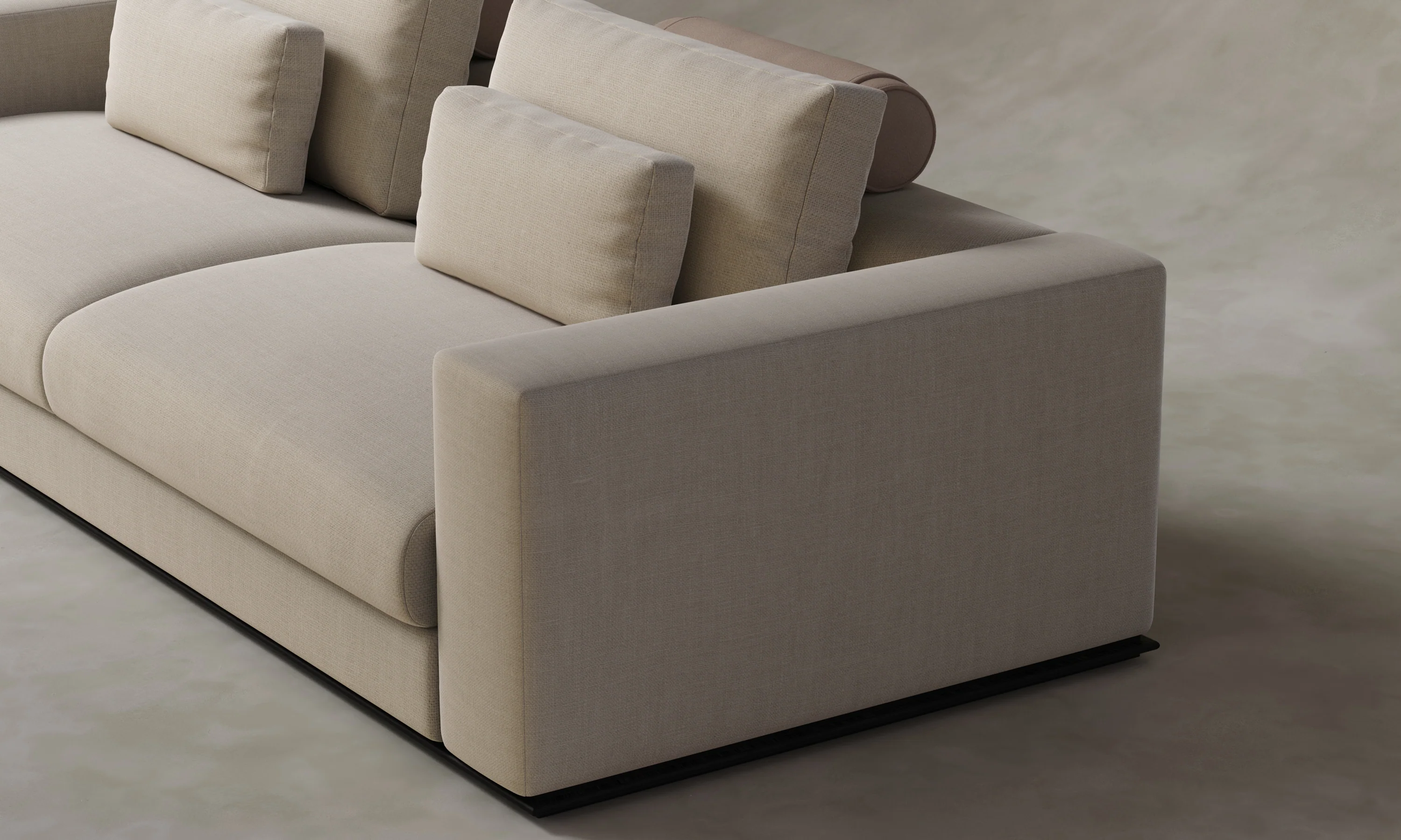 The Nicola Sofa in Mixed Materials - Heritage Belgian Linen Husk with Nubuck Leather Fawn - Image 4